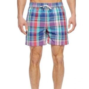 Polo Ralph Lauren Men M Swim Shorts Plaid Madras Retro Trunks Preppy Pastel